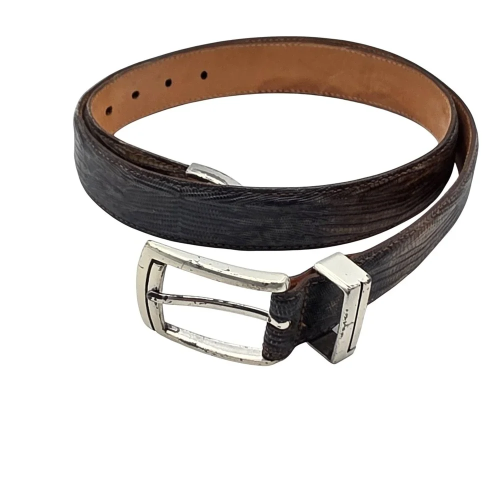 Martin Dingman Belt Mens 36 Brown Genuine‎ Lizard Exotic Classic Luxury Designer